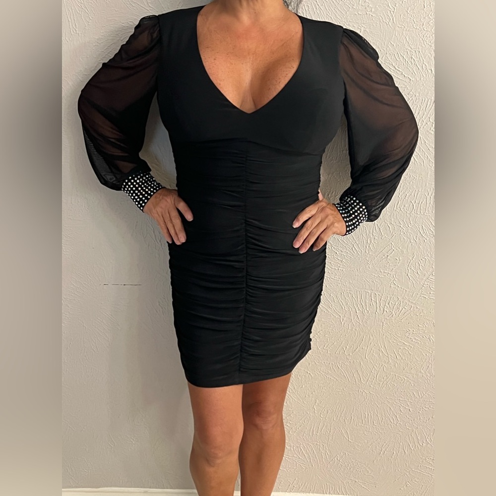 Crystal Doll Juniors' Long-Sleeve Bodycon Dress large Black